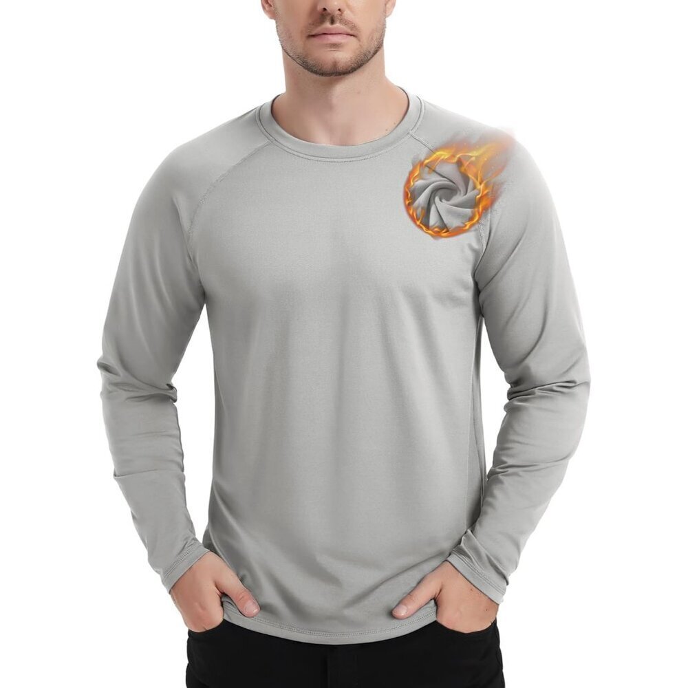Men's Thermal Shirt Long Sleeve Fleece Lined Base Layer Lightweight Athletic Und